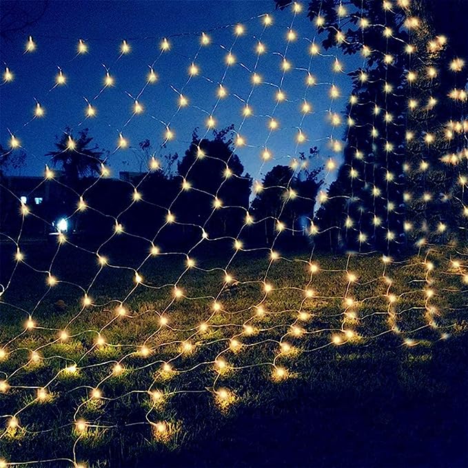 Photo 1 of 240 LEDs Net Mesh Lights Outdoor, 9.8ft x 9.8ft IP44 Waterproof String Lights for Christmas Trees, Bushes, Holiday, Party, Outdoor Garden, Wedding Decorations(Warm White)