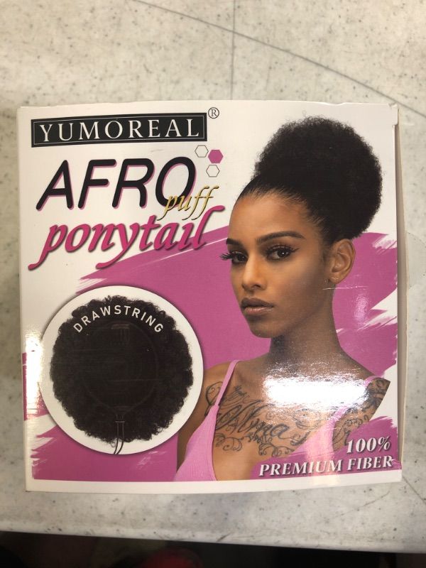 Photo 2 of YUMOREAL Afro Puff Drawstring Ponytail Extension Synthetic Updo Bun Hair Pieces Curly for Black Women Girls Short Fluffy Chignon (Q10&1BTBUG)
