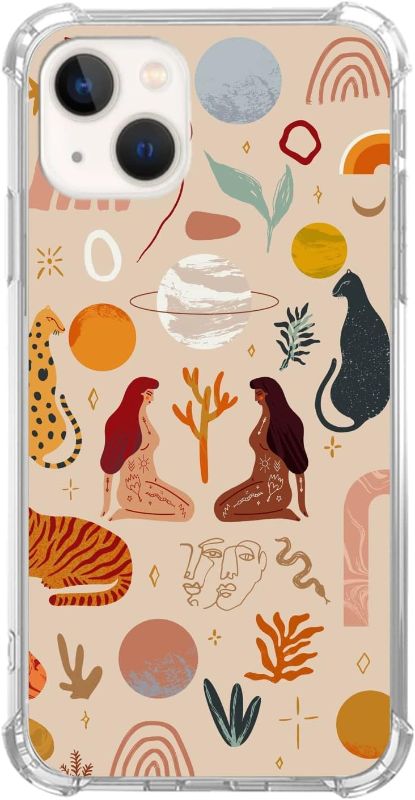 Photo 1 of Boho Minimalist Abstract Rainbow Tropical Plant Case Compatible with iPhone 13, Mystic Aesthetic Moon Stars Tiger Panther Case for iPhone 13 for Teens Men and Women, TPU Bumper Phone Case Cover
