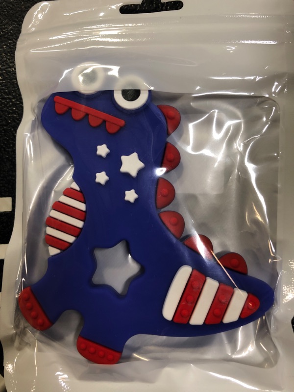 Photo 2 of 4th of July Teether Toys for Babies 3-12 Months, Red White & Blue Dinosaur Baby Teething Toy Sore Gums Relief 6-12 Months, Baby Chew Toy with Massage Point Teethers 4th of July Gifts Boys & Girls
