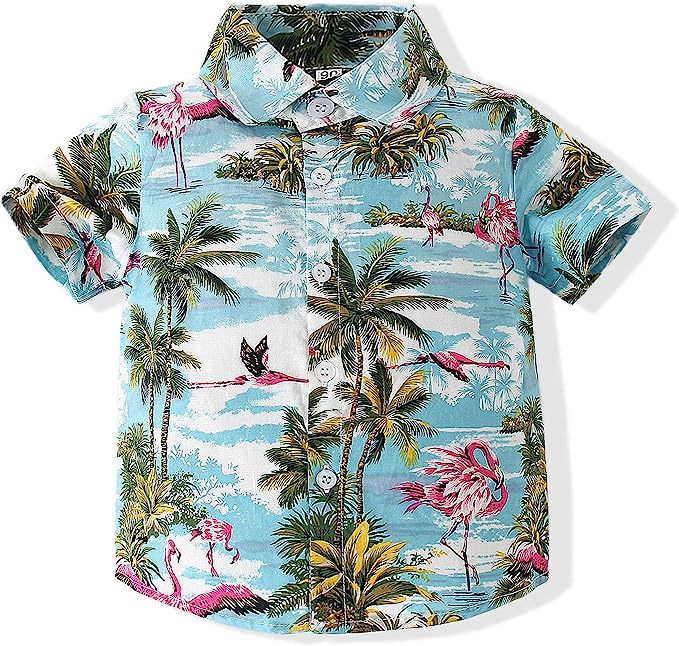 Photo 1 of Baby Boy Button Down Hawaiian Shirts Short Sleeve Cool Cartoon Print Aloha Dress Tops T-Shirt SIZE 4T 
