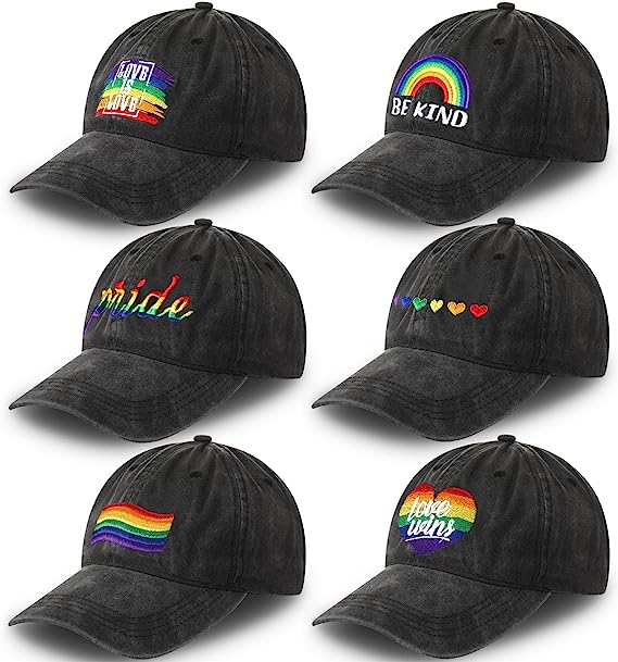 Photo 1 of  6 Pcs Embroidered Pride Hat, Rainbow Baseball Cap LGBT Adjustable Cotton Caps Soft LGBTQ Lesbian Gifts for Women Men