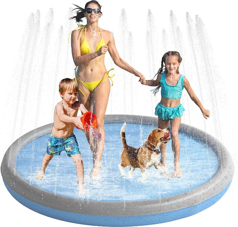 Photo 1 of  Splash Pad for Dogs and Kids, Thicken Sprinkler Pad Pool Summer Water Toys for Toddlers, Pet Water Play Toy Wading Pool Mat, Fun Outdoor Garden Lawn Backyard Play Mat, 67 inch
