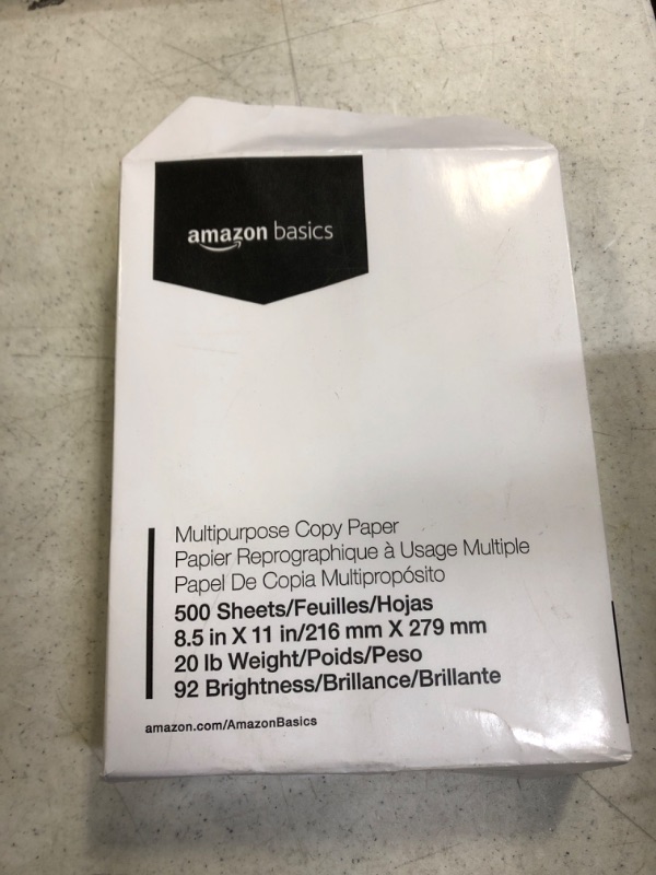 Photo 2 of Amazon Basics Multipurpose Copy Printer Paper, 8.5 x 11 Inch 20Lb Paper - 1 Ream (500 Sheets), 92 GE Bright White 1 Ream | 500 Sheets Multipurpose (8.5x11) Paper