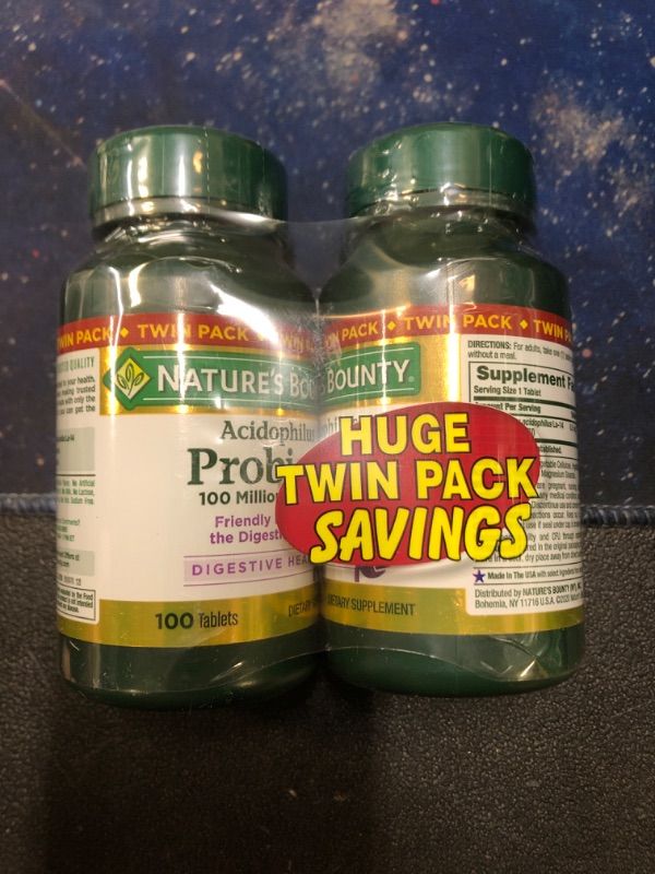 Photo 1 of Nature's Bounty Acidophilus Probiotic, Daily Probiotic Supplement, Supports Digestive Health, Twin Pack, 200 Tablets 100 Count (Pack of 2)