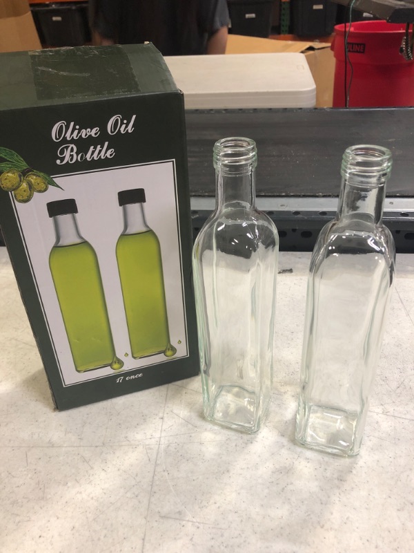 Photo 2 of [2 PACK]AOZITA 17 oz Glass Olive Oil Dispenser Bottle Set - 500ml Clear Oil & Vinegar Cruet Bottle with Pourers, Funnel and Labels - Olive Oil Carafe Decanter for Kitchen *** BOTTLES ONLY INCLUDED ***