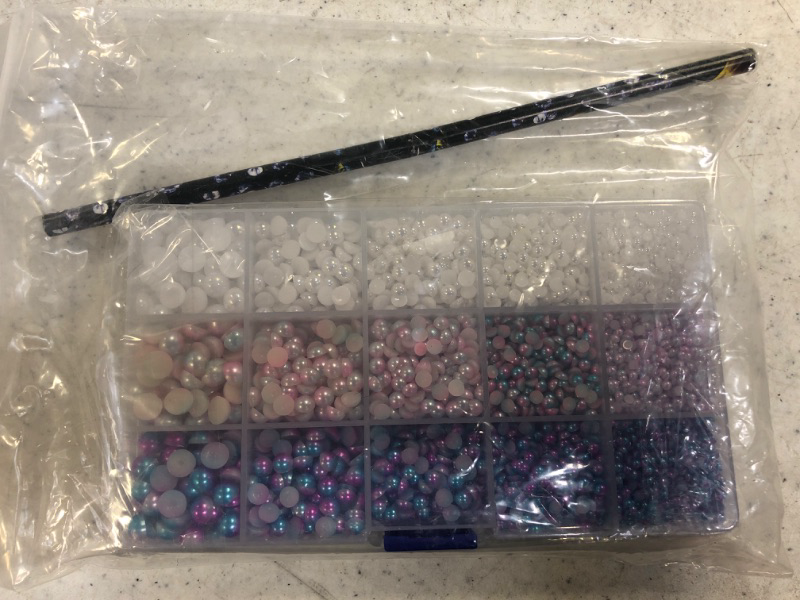 Photo 2 of 6200pcs Half Pearls ABS Round Pearls, Uspacific Half Round Imitation Pearls for Crafts Flatback Pearl Beads 3/4/5/6/8mm for DIY Nails Face Art with Wax Pencil and Tweezer,Gradient