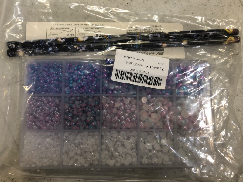 Photo 2 of 6200pcs Half Pearls ABS Round Pearls, Uspacific Half Round Imitation Pearls for Crafts Flatback Pearl Beads 3/4/5/6/8mm for DIY Nails Face Art with Wax Pencil and Tweezer,Gradient