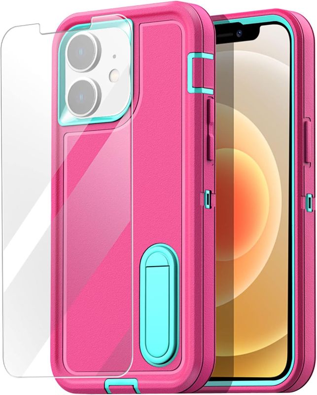 Photo 1 of Joytra for iPhone 14 Pro Max Case,[with 2 Pcs Tempered Glass Screen Protector] Military Grade Shockproof Heavy Duty Protection Built-in Phone Kickstand Case for iPhone 14 Pro Max 5G 6.7''(Rose Red)