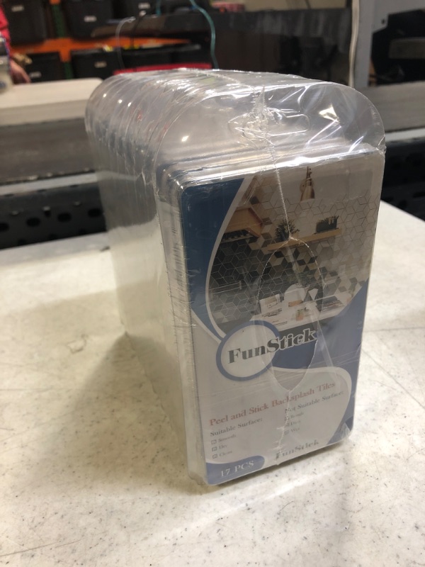 Photo 1 of FunStick 170 Sheets Peel and Stick Backsplash Tile for Kitchen Wall Tile 3"x6" Blue Grey Wood Stick on Tiles for Backsplash Kitchen Peel and Stick Subway Tile Backsplash for Bathroom Fireplace Vinyl Box of 170 Tiles