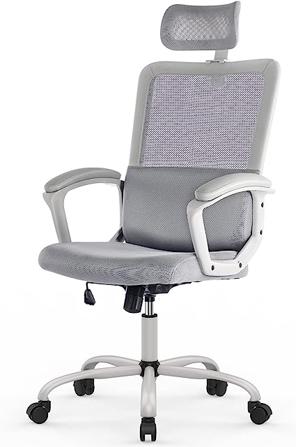 Photo 1 of SMUG Ergonomic Home Computer Lumbar Support Mesh Adjustable Headrest Armrest and Wheels Swivel Rolling (Grey) Office Chair
