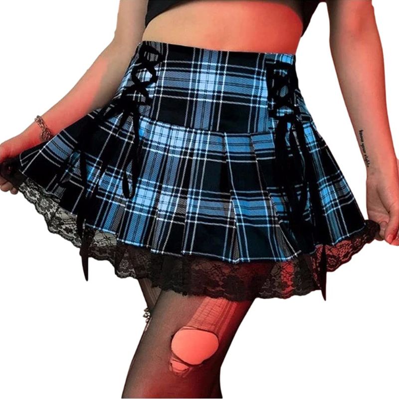 Photo 1 of BZB WOMEN'S GOTH SKIRT PLAID PLEATED JK MINI SHORT SKIRTS A LINE SKATER SKIRT BLUE SMALL
