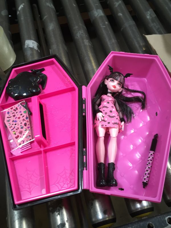 Photo 2 of Monster High Doll & Accessories, Draculaura Gore-Ganizer Beauty Kit with Bat Clips, Comb & Mirror, Customizable with Stamp Pen & Stickers