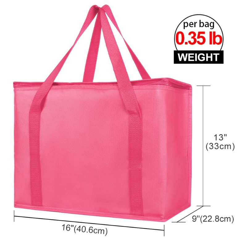 Photo 1 of Bodaon Insulated Reusable Grocery Shopping Bag, X-Large Frozen Food Cold, Cooler Bags with Zippered Top, Pink
