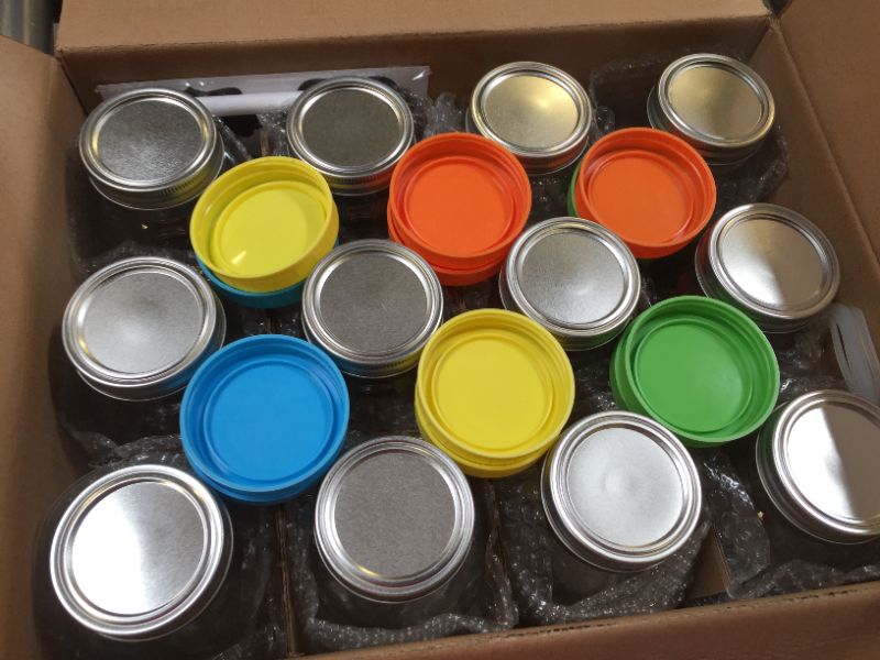 Photo 2 of 12 Pcs Wide Mouth Mason Jars 32 Oz, Large Canning Jars with Lids and Bands, Colored Plastic Jar Lids, Blank Labels and Chalk Marker, Leak-Proof Airtight Lids for Food Storage, Canning, Favors 32 Ounce