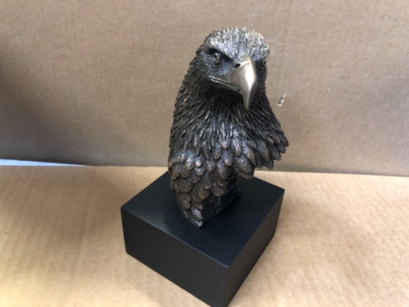 Photo 2 of 7.13 Inch Eagle Head on Plinth Cold Cast Bronze Sculpture Figurine