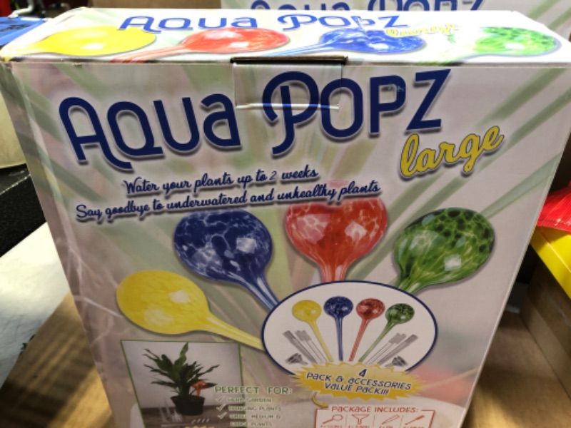 Photo 2 of AquaPopz, Large Plant Watering Globes, Self Water Bulbs, Device for Indoor plants, Automatic waterer globe, flower aqua bulb, outdoor devices, glass spikes, Auto Feeder system, 4-Pack & accessories