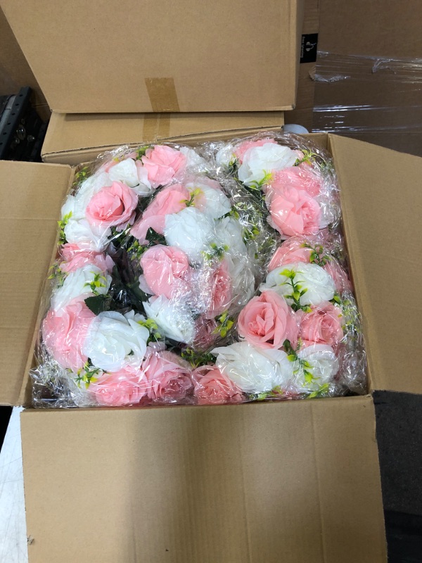 Photo 2 of NUPTIO Flower Balls for Wedding Centerpieces: 10 Bunches of 24 Buds Fake Flower Ball Arrangement Bridal Bouquet Party Centerpieces for Tables - Pink & White Rose Bouquet Centerpiece Flowers for Table 10 Bunches (24 roses each) Pink & White