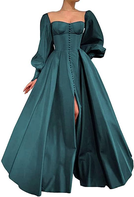 Photo 1 of Xjizu Long Puffy Sleeve Prom Dresses Princess Ball Gown for Women Satin Formal Party Wedding Evening Dress, Unknown Size
