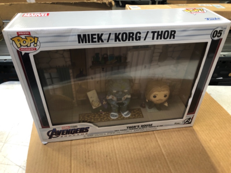 Photo 2 of Funko Pop! Moments Deluxe: Avengers: Endgame - Thor's House, Miek, Korg, Thor---------factory sealed damage box-----