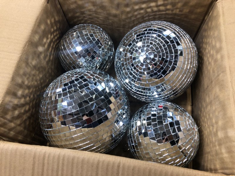 Photo 1 of 4 Pack Large Disco Ball Silver Hanging Disco Balls Reflective Mirror -----Difuran sizes Small 