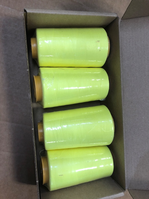 Photo 2 of AK Trading 4-Pack NEON Yellow All Purpose Sewing Thread Cones (6000 Yards Each) of High Tensile Polyester Thread Spools for Sewing, Quilting, Serger Machines, Overlock, Merrow Embroidery.