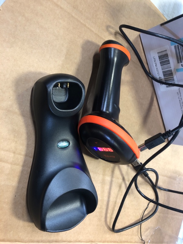 Photo 1 of Tera Pro Series 1D Wireless CCD Barcode Scanner with Charging Cradle Display Counting Screen Handheld Bar Code Reader Fast and Precise Scan for Screen Payment Pos Warehouse HW0008C 1D Orange