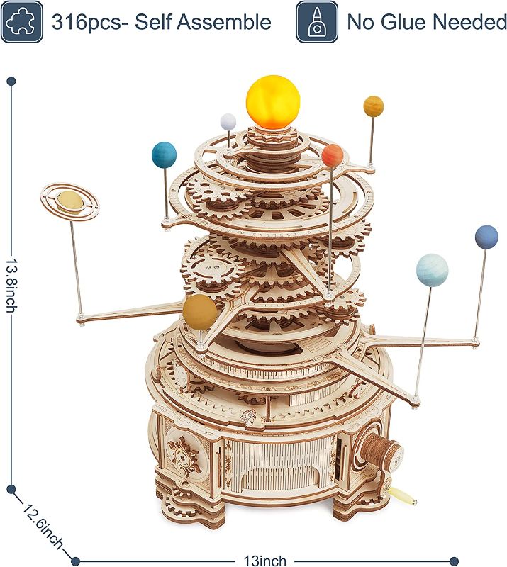 Photo 2 of ROKR 3D Wooden Puzzles Solar System Model Kit for Adults to Build Mechanical Orrery Desk Display Gift for Birthday
