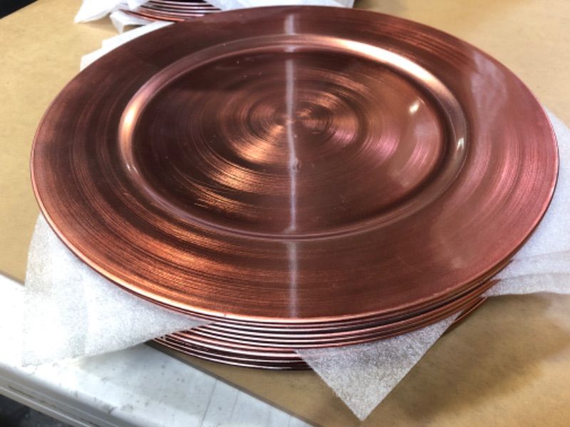 Photo 2 of 12PCS Metallic Rose Gold Plastic Charger Plates - 