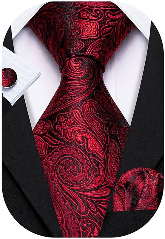 Photo 1 of Barry.Wang Silk Men Ties,Paisley Necktie Pocket Square and Cufflinks Set for Wedding Business
