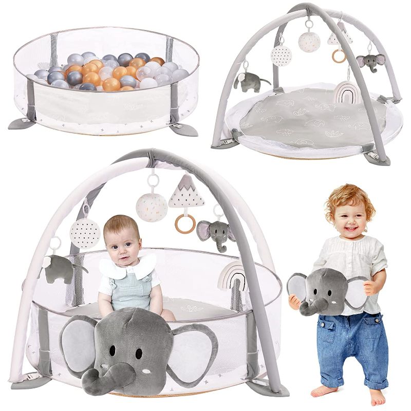 Photo 1 of 5-in-1 XL Large Baby Gym & Ball Pit, Play Mat & Play Gym, Combination Baby Activity Gym with Milestone Cards for Sensory Exploration and Motor Skill Development, Balls are not Included

