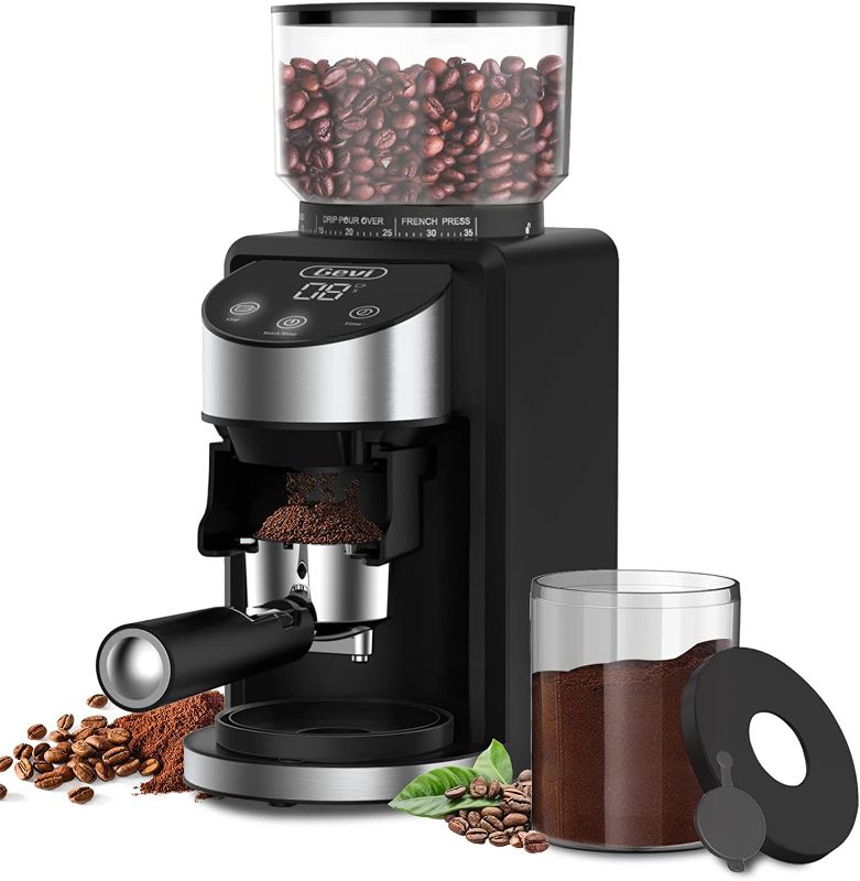 Photo 1 of Gevi Burr Coffee Grinder, Adjustable Burr Mill with 35 Precise Grind Settings, Electric Coffee Grinder for Espresso/Drip/Percolator/French Press/American/Turkish Coffee Makers, 120V/200W, Black
