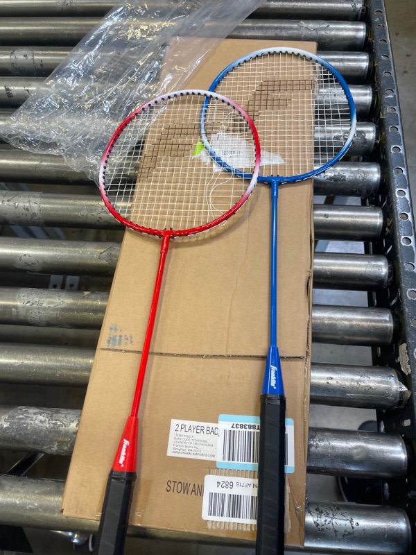 Photo 1 of 2PC BADMINTON RACKETS, 1 SLIGHTLY DMG