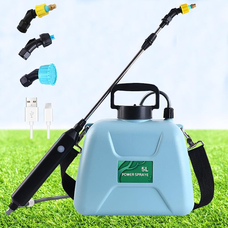 Photo 1 of 1.35 Gallon/5L Electric Plant Sprayer, USB Rechargeable Potable Battery Garden Sprayer with Telescopic Wand, 3 Mist Nozzles & Adjustable Shoulder Strap Multi-Purpose Plant Mister Sprayer