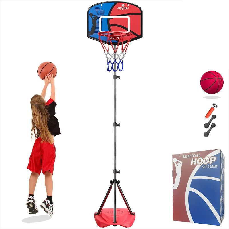 Photo 1 of HAHAKEE Kids Basketball Hoop, Height-Adjustable 2.9 FT-6.1 FT, Indoor and Outdoor Basketball Set for Toddlers Age 3-8

