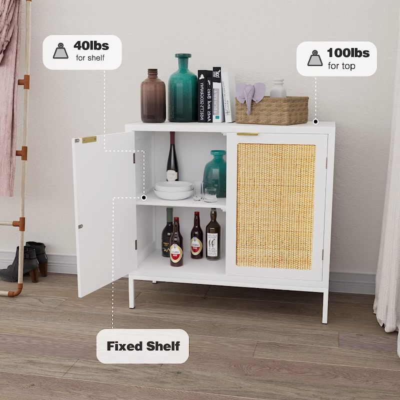 Photo 1 of , White Sideboard Buffet with Storage Spacious Storage Cabinet with 2 Rattan Decorated Doors Fixed Shelf Large Space for Living Room Hallway Entryway Dining Room, H0012
