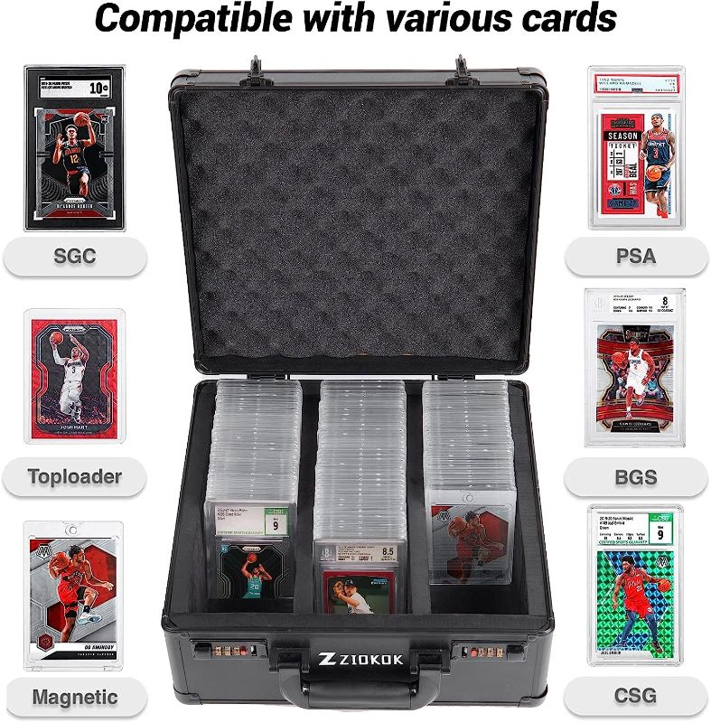 Photo 1 of 2023 NEW Graded Card Storage Box with Coded Lock, 120 BGS SGC PSA Graded Card Storage Box Sports Card Slab Case Waterproof Display Trading Card Case,Easy to Carry(3 Slots No Card)
