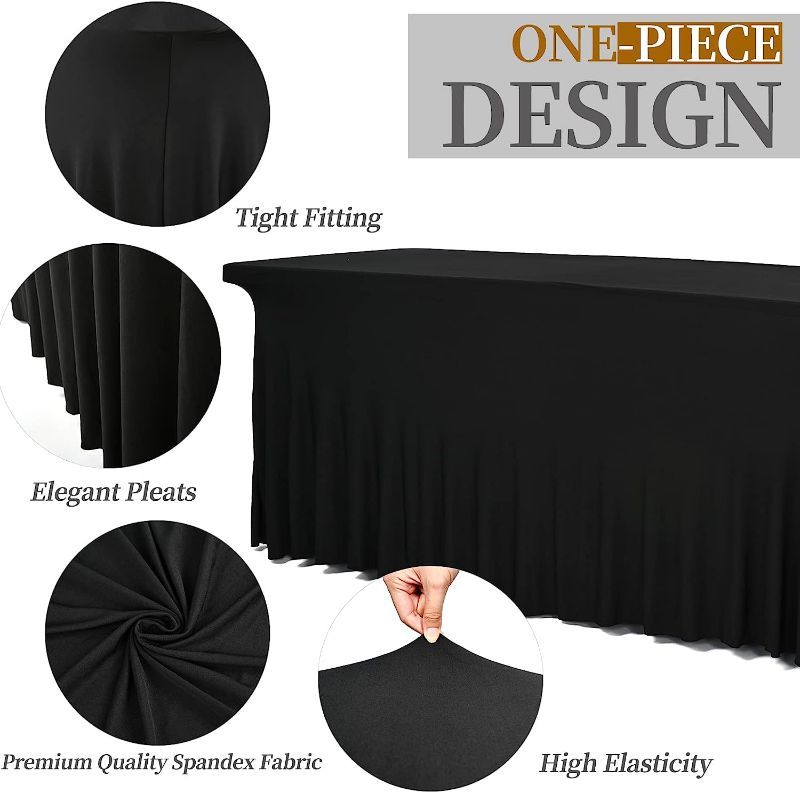 Photo 1 of 4ft Spandex Table Skirts Stretch Table Cover,One-Piece Wrinkle Resistant Fitted Tablecloth and Table Skirt for Rectangle Tables Tradeshows Weddings Banquets Parties Events Thanksgiving (Black)