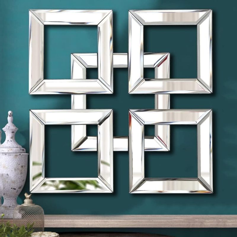 Photo 1 of QMDECOR Silver Mirrored Wall Decor 16x16” Decorative Mirror Modern Fashion DIY Wall-Mounted Mirrors Square Design Gorgeous Glam Accent Decor Mirror Vintage Decor Chic Mirror for Room Decor Home Decor
