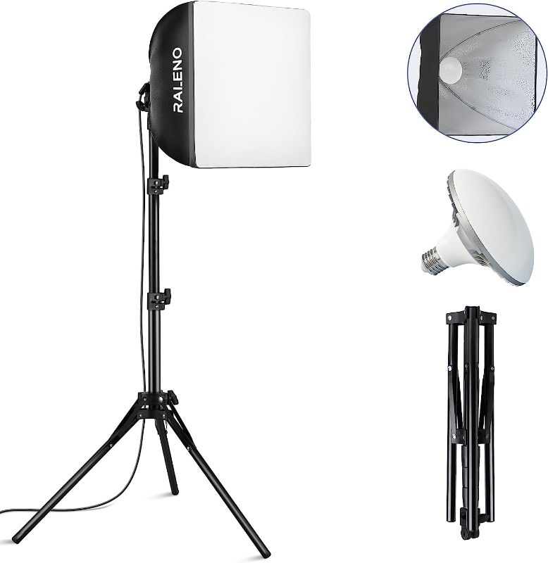 Photo 1 of RALENO Softbox Lighting Kit, 16'' x 16'' Photography Studio Equipment with 50W / 5500K / 90 CRI LED Bulb, Continuous Lighting System for Video Recording and Photography Shooting