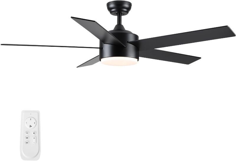 Photo 1 of 52 inch White Ceiling Fan with Light, Ceiling Fans with Lights and Remote, 5 Blades Wooden Reversible Modern Ceiling Fan with Lights for Bedroom, Living Room, Patios (indoor or covered outdoor)
Color: Black

