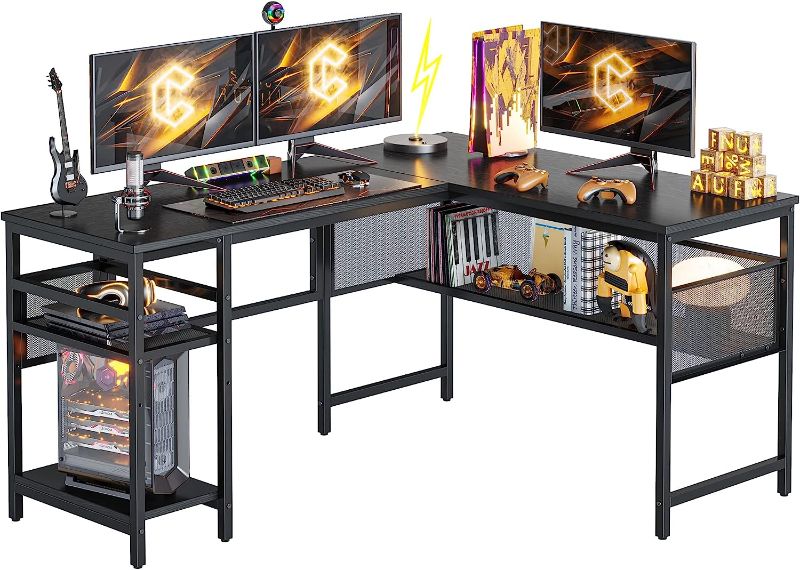 Photo 1 of CubiCubi L Shaped Desk with Storage, 59.1 Inch Corner Computer Desk with Shelves, Home Office Workstation for Study or Working, Black
