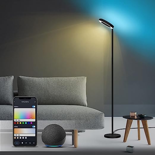 Photo 1 of Banord Floor Lamp, Smart RGBW LED Torchiere Floor Lamp with Double Side Lighting, WiFi Modern Standing Lamp Works with Alexa, 2700-6500K Color Changing Dimmable Tall Lamps for Living Room Bedroom, 42W
