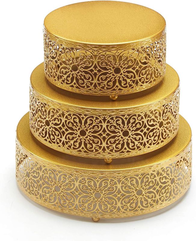 Photo 1 of 3 Sets Cake Stands Round Cake Stand Set Metal Display Cupcake Stands for Dessert, Gold