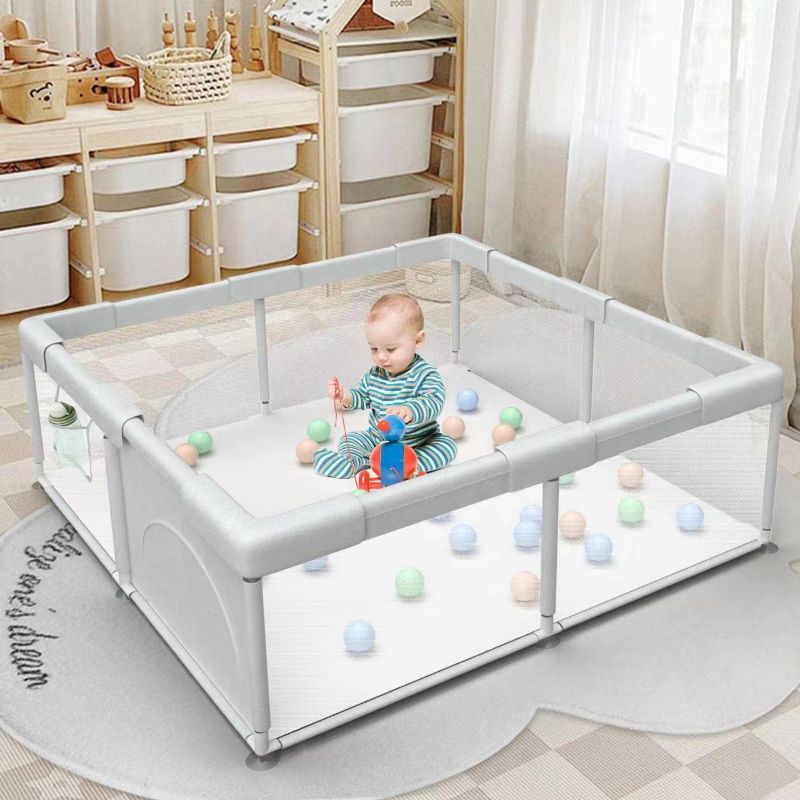 Photo 1 of Baby Playpen Play Pens for Babies and Toddlers Baby Fence Baby Play Yards for Indoor & Outdoor with Breathable Mesh Anti-Fall Playpen (51"X51", Dark Grey)