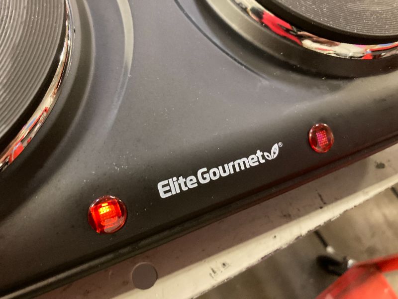 Photo 3 of Elite Gourmet EDB-302BF Countertop Double Cast Iron Burner, 1500 Watts Electric Hot Plate, Temperature Controls, Power Indicator Lights, Easy to Clean, Black
