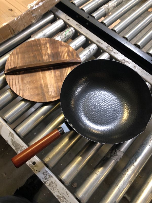 Photo 3 of 12.8"Carbon Steel Wok - with Wooden Handle and Lid, For Electric,Induction and Gas Stoves