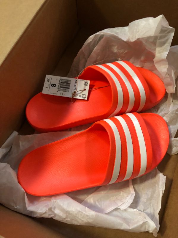 Photo 3 of adidas Unisex-Adult Adilette Aqua Slides Sandal Size 8 Solar Red/White/Solar Red