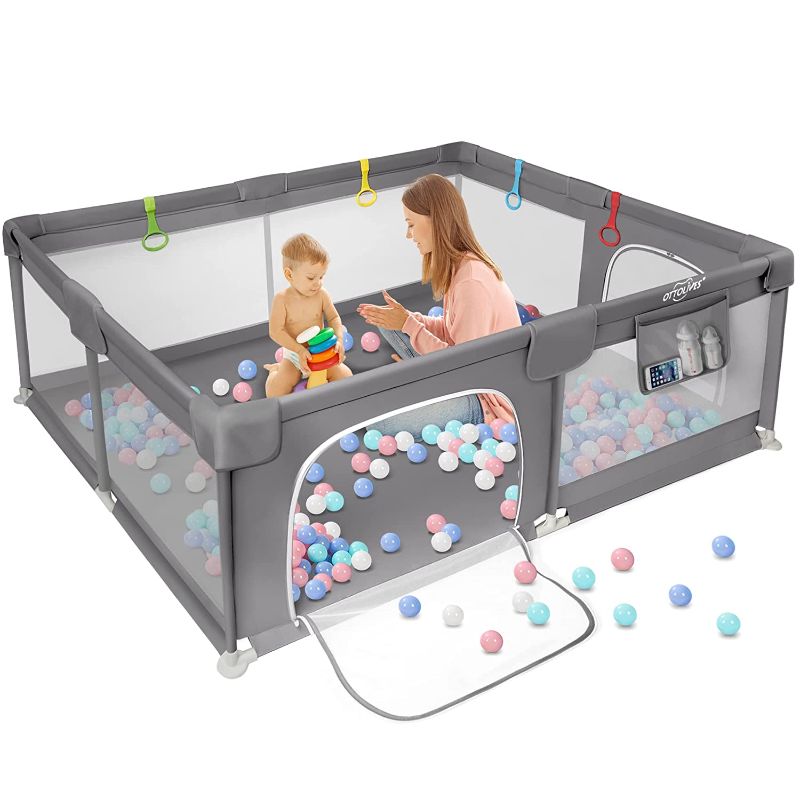 Photo 1 of OTTOLIVES Baby Playpen, 71x59 Inch Extra Large Baby Playpen for Toddler, Indoor & Outdoor Playard for Kids Activity Center with Anti-Slip Base, Baby Gate Playpen, Playpen for Babies, Gray
