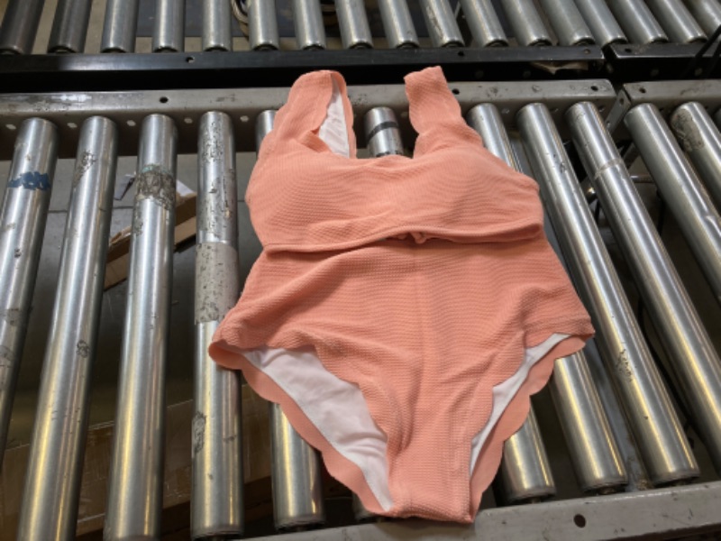 Photo 2 of ZAFUL High Waisted Swimsuits for Women Scalloped Bikini Sets Back Lace-Up Tankini Sets Tummy Control pink Large